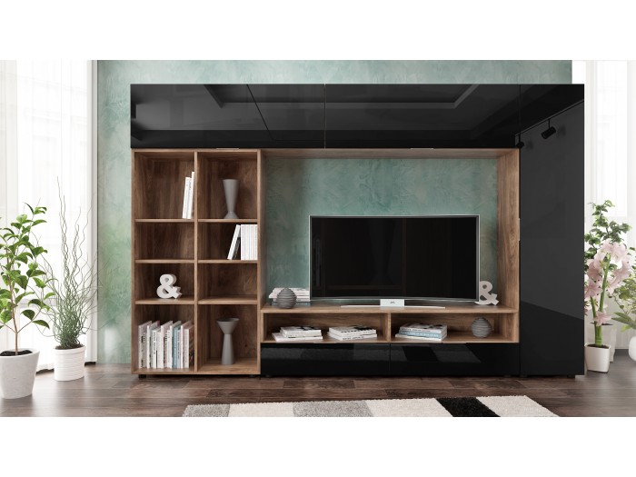 Секция ZITA (brandy castello oak/MDF black gloss)